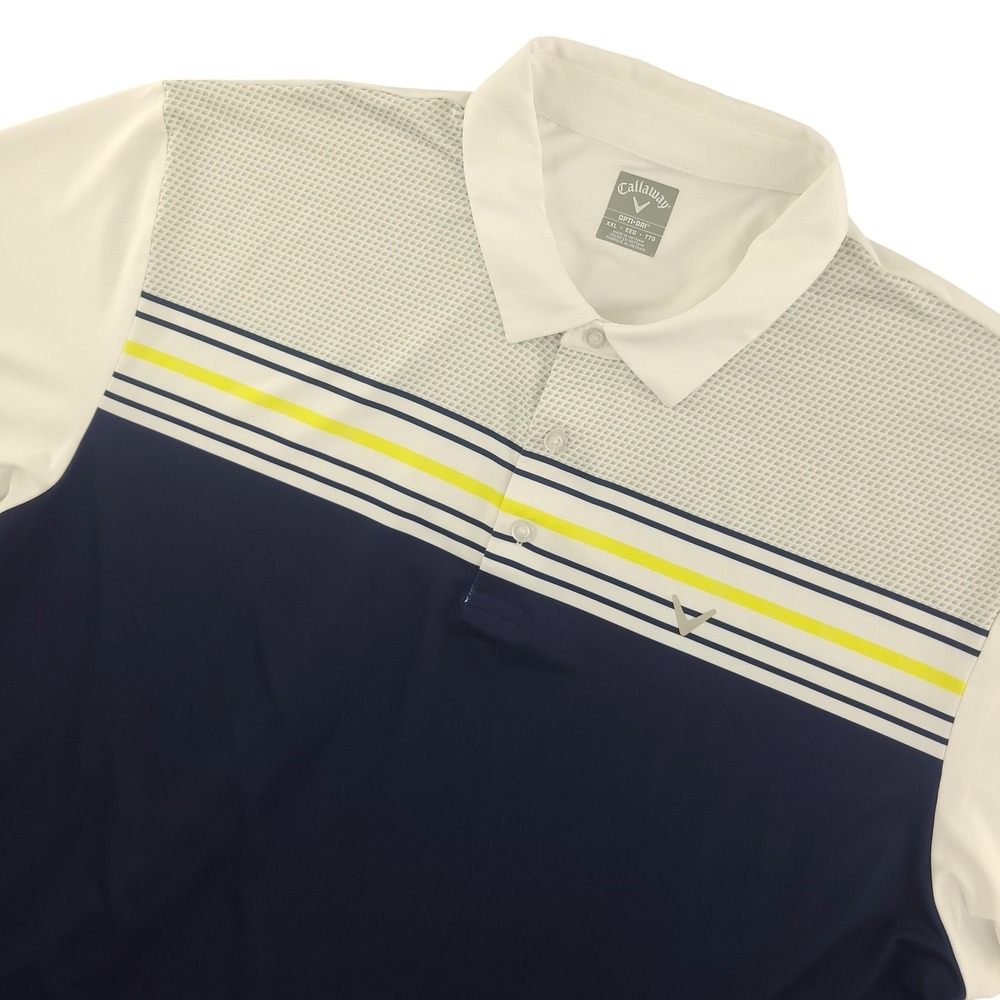 Callaway Opti-Dri Polo Shirt Mens 2XL Blue White Stripe Golf Performance Top